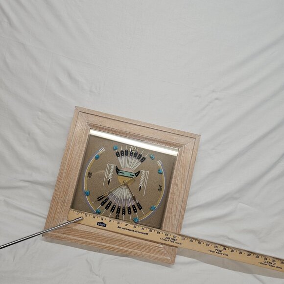 Navajo Sand Art painting Clock hand crafted w/ turquoise stones framed glass - Picture 15 of 15